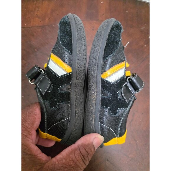 Kai Kids Black & Yellow Leather Sneakers Lace-Up Details Size 10.5 - Picture 5 of 9